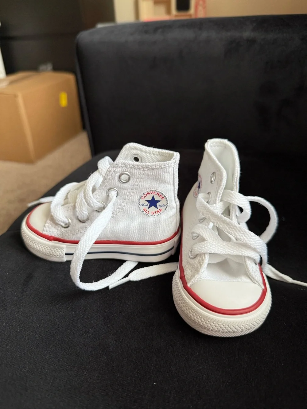 Converse Kids White High-Top Sneakers with Red Accent